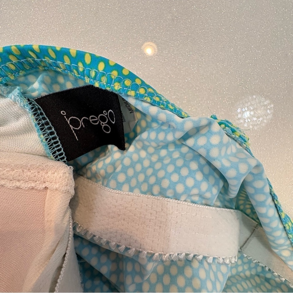 Prego Swimsuit Tank Top Teal Lime Green Polka Dots Cinch On Sides Made In USA - Picture 5 of 10